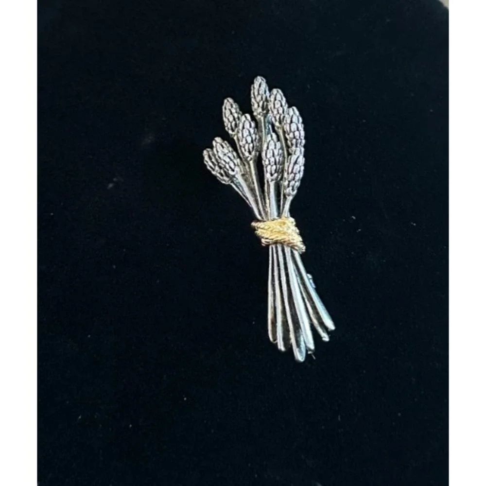 Vintage‎ Two Tone Wheat Sheaf Stalk Brooch Pin